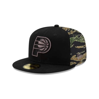 Black Indiana Pacers Hat - New Era NBA Camo Panel 59FIFTY Fitted Caps USA9145706